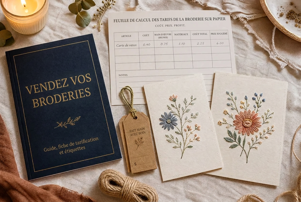 Le Kit Vendez Vos Broderies — guide, fiche de tarification et étiquettes de prix