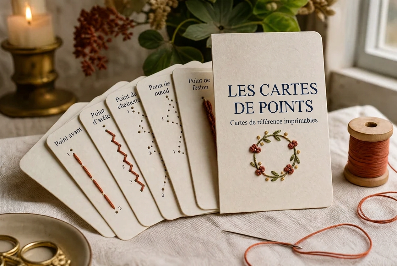 Les Cartes de Points — cartes de référence imprimables, aiguille et fil